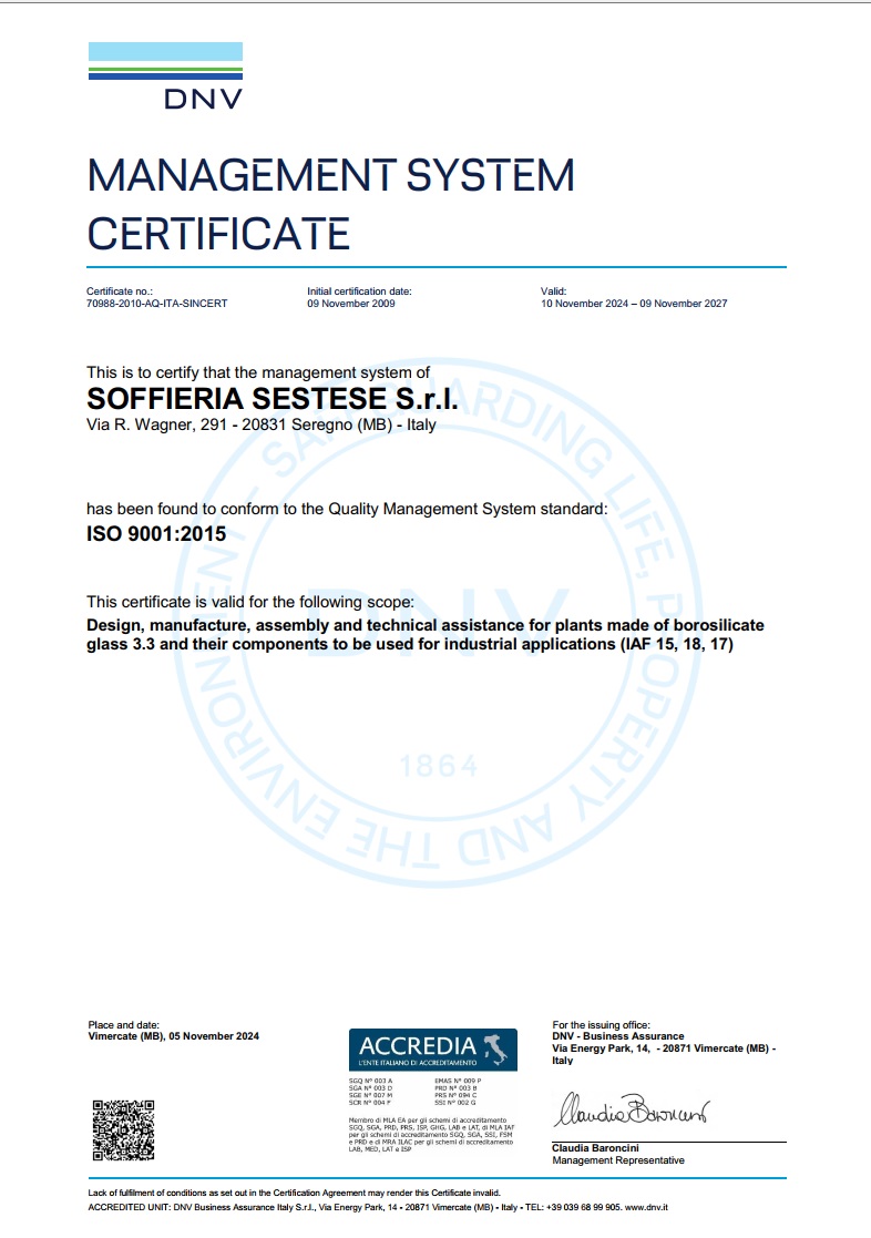 Certificato ISO 9001:2025 - Soffieria Sestese